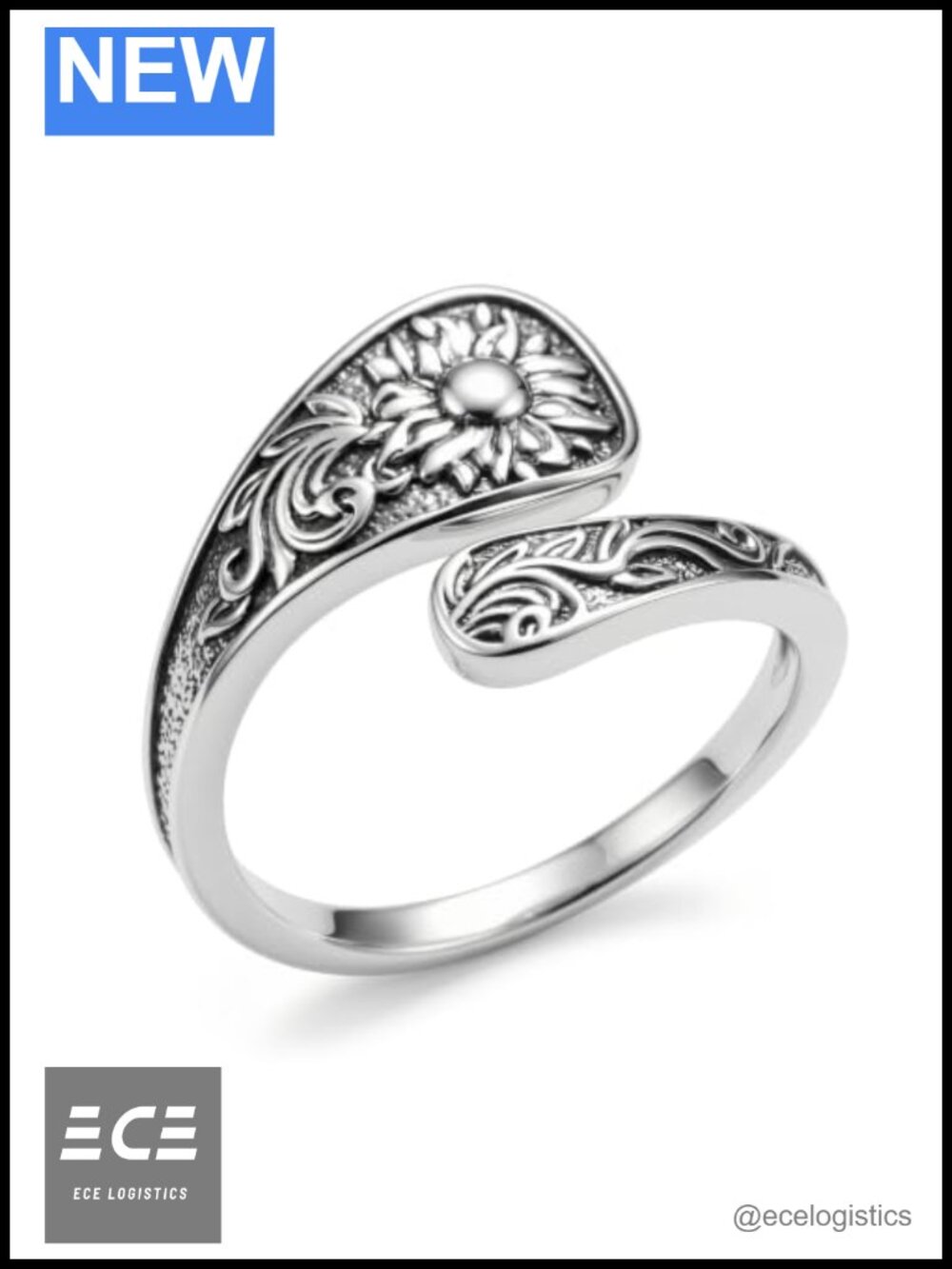 Sterling Silver Spoon Ring Adjustable Celtic Knot Sunflower Band